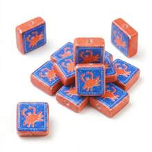 5pcs Crab Print Square Decorative Beads, Dual-Color Orange & Blue Ocean Animal Pattern Rectangular Beads, Suitable For DIY Summer Beach Bracelets, Necklaces, Earrings And Other Jewelry Making Materials - Multicolor - View 2