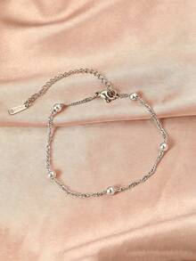 1pc Thin Chain Bracelet, Versatile All-Match Fine Bracelet Style With Scattered 3D Gold Bead Decor, Lazy European & American Luxury Elegant Style, Vintage Gold Color, Suitable For Yellow Skin Tone Women, Beach Vacation, Commute, Office, Date, Qixi Festival, New Year's Eve, Anniversary Gift Accessory - Bracelet - View 6
