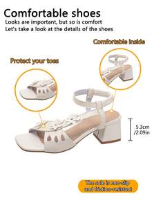 XfxfA Pair Of Women's Square Toe White Three-Dimensional Flower Thick Heeled Open Toed Sandals, Suitable For Beach Vacations/Weddings/Parties. - White - View 7