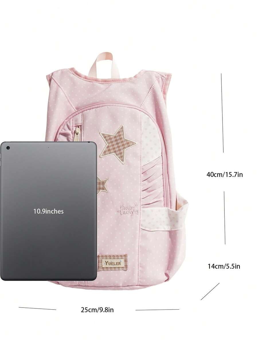 1pc Minimalist Large Capacity Women's Backpack With Star Pattern, Suitable For Travel, Outings, Shopping, Vacation, Can Fit Laptop, Textbooks, Clothes - Pink - View 1