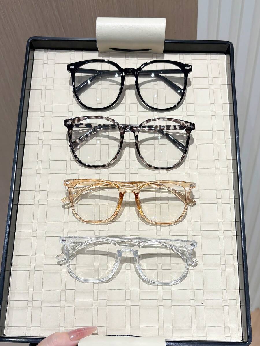 4 Pairs Women's Geometric Full Frame Plastic Windproof Daily Non-Prescription Glasses Glasses, Classic Thick Frame Basic Style, Autumn/Winter Casual Eyewear, Suitable For Office, Cosplay And Other Occasions - Clear - View 1