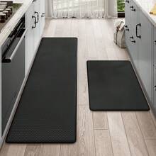 Juego de 2 alfombras de cocina con acolchado anti-fatiga, impermeables de espuma de memoria, tipo pasillo antideslizante para uso frente al fregadero, lavandería, escritorio de pie - Negro - Ver 9