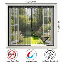 Magnetic Anti-Mosquito Mesh Screen, Window Mosquito Net, High-Density Polyester Fiber Mesh Screen, Magnetic Closure Mesh Door & Window To Prevent Mosquitoes And Flies Entry, With Hook And Loop & Nails - Black - Black - View 13