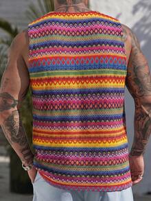 Camiseta sin mangas casual con patrón de rayas y bloques de color para hombre - Rosa - Ver 3
