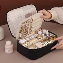 Portable Large Capacity Makeup Bag With Makeup Brush Storage, Waterproof PU Leather Travel Cosmetic Organizer Handheld Toiletry Bag For Women - Multicolor - View 12