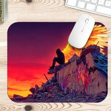Sunset Glowing Golden Wings Hooded Man Ruins Large Gaming Desk Mat, Red-Orange Gradient Sky Fantasy Art Print Non-Slip Rubber Extended Mouse Pad, Waterproof Long Keyboard Pad, Esports Computer Desktop Decoration - View 6