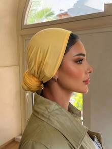 1 pezzo Hijab basic classico istantaneo da donna, colore unito, turbante elastico regolabile versatile e pratico con molteplici stili di indossamento, in tessuto modal comodo, morbido e delicato sulla pelle, adatto per uso quotidiano, sport e yoga - Giallo limone - Visualizzare 3