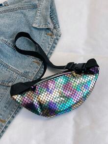 New Fashion Fish Scale Colorful Women's Waist Bag/Crossbody Bag/Chest Bag, New Waist Bag, One Shoulder Crossbody Bag, Fashion Chest Bag, Unisex, Suitable For Travel, Beach, Seaside, Cycling, Hiking, Outdoor Activities, Sports, Fitness, Travel Bag, Women's Essential Travel Waist Bag, Running, Hiking Waist Bag, Mother's Day Gift, Holiday Gift - Multicolor - View 4