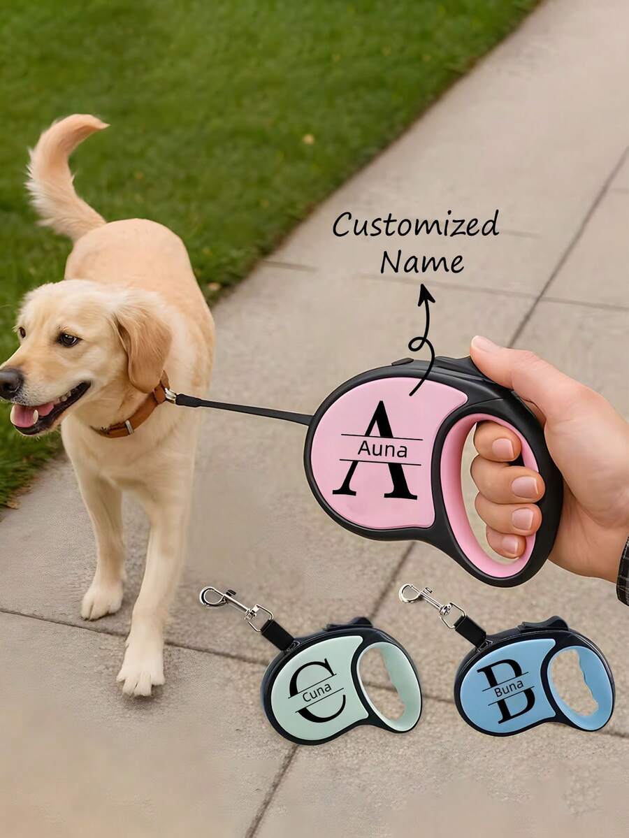 Customizable Retractable Pet Leash, Engraved With Pet Name, Personalized Dog And Cat Walking Leash, Suitable As Birthday, Mother's Day, Father's Day Gift For Pet Lovers, Family And Friends - Multicolor - View 1