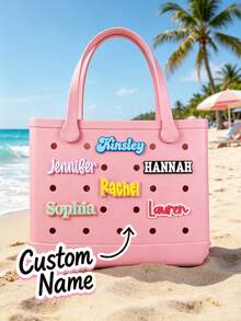 Personalized Name Pendant For Beach Bag, Exclusive Customized Cursive Name Tag, Customizable Brand Label, Personalized Charm, Exclusive Name Tag, Accessory, Brand Pendant, Brand Logo - Multicolor - View 3