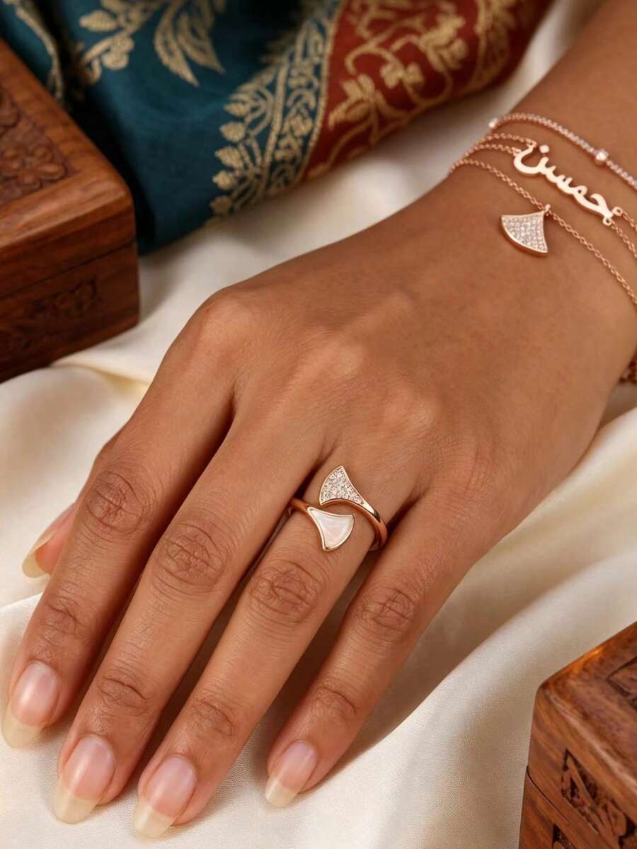 1 pieza Anillo único hecho a mano con incrustaciones de perla, anillo minimalista de moda, versátil y duradero - Anillo en forma de abanico - Ver 1