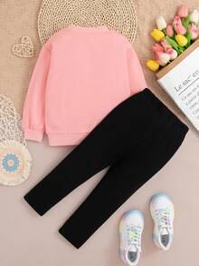 Toddler Bow Print Crew Neck Sweatshirt And Leggings - Pink - View 2
