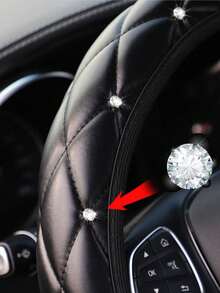 Women's Shiny Rhinestone PU Leather Car Steering Wheel Cover, Fits 14.5-15 Inch Steering Wheels, Breathable Anti-Slip All-Season Design, No Inner Ring, Easy Installation, Universal Car Interior Accessory - Style a - View 4