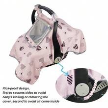 Pink Heart Print Baby Car Seat Canopy Cover With Breathable Mesh Window Windproof Sun Protection Infant Carrier Cover Multi Use Nursing Stroller Cover - Multicolor - View 5