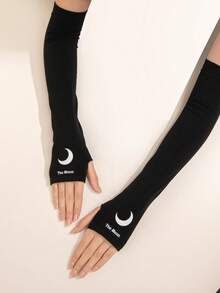 1pair Ladies Luminous Butterfly Ice Silk Sun Protection Arm Sleevesy2k - Black - View 8