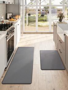 Juego de 2 alfombrillas de cocina acolchadas y antifatiga, alfombra pasillo impermeable de espuma de memoria sin deslizamiento para frente de fregadero, lavandería, escritorio de pie - Gris Oscuro - Ver 4