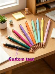 1/5/10pcs Customized Text LOGO Retractable Ballpoint Pen, Metal Middle Oil Ink Pen, Clickable Spring Pen, Promotional Pen For Students And Office Stationery, Ideal For Anniversary Or Bridesmaid Gifts, Comfortable Grip, Smooth Writing Without Ink Smudging, Portable Pen Clip, Detachable, Suitable For Office, Study, Daily Use And Business Gifts - Multi-color Ballpoint Pen - View 1