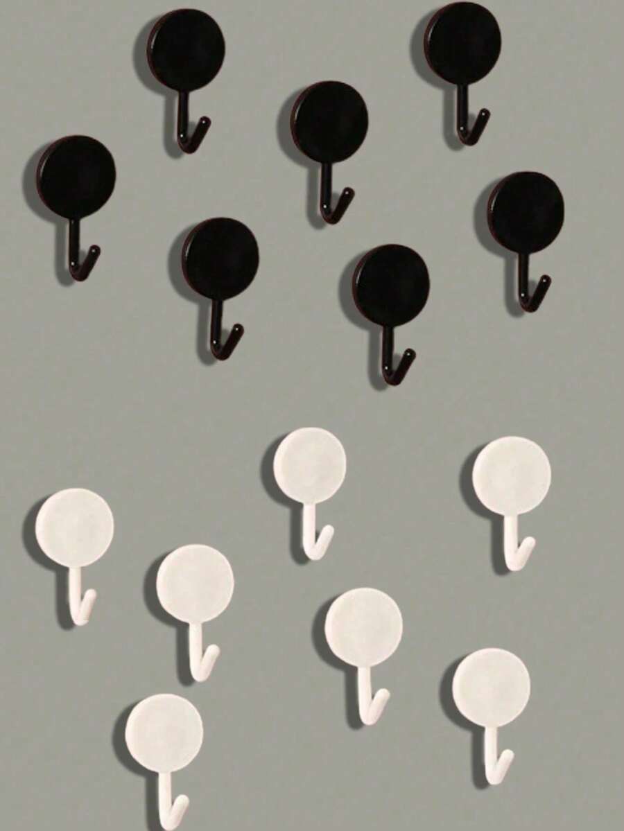 1-30pcs No-Drill Plastic Adhesive Hooks, Wall-Mounted Towel & Clothes Hooks For Bathroom, Bedroom Door, Data Cables, Bags, Clothes, Kitchen Sundries