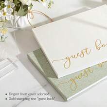 Engrowtic Linen Wedding Guest Book Set With Acrylic Sign Photo Corners And Pen Hardcover 50 Pages Guestbook For Wedding Reception Bridal Shower Keepsake Album - Classic Beige - View 6