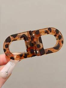 2 piezas de pinzas para el cabello con forma de doble D hueca, garras magnéticas de acrílico en negro puro y estampado de leopardo, accesorios minimalistas vintage para media coleta, adecuados para el uso diario en la oficina de las mujeres - Multicolor - Ver 4