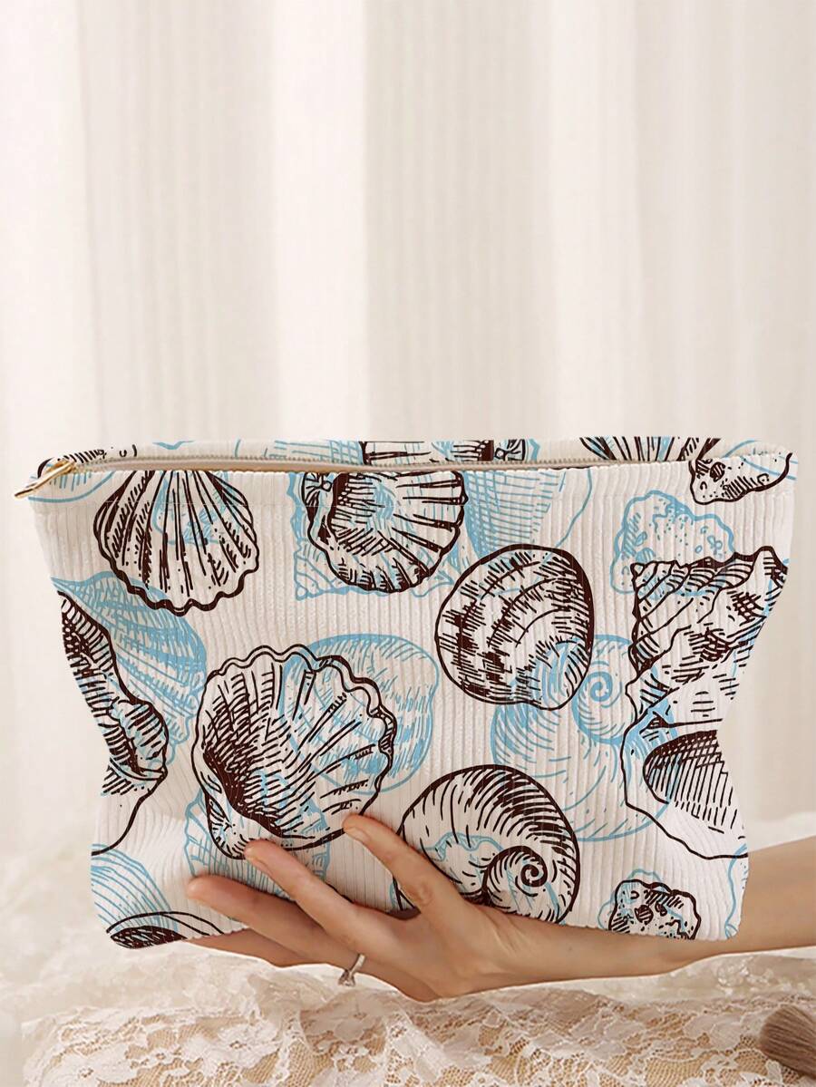 1pc Portable Cosmetic Storage Bag With Ocean Shell, Conch, Starfish Pattern Double-Sided Print Travel Zipper Makeup Bag Multi-Function Toiletries Organizer - Multicolor - View 1