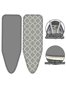 Ironing Board Cover Replacement Cloth, Heat-Resistant 3-Layer Composite Thickened Cotton Fabric, Non-Fading Drawstring Cover For Home Ironing Board - (Three-layer Composite High-temperature Resistant Fabric) Gray - View 2