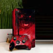 Pegatina de vinilo removible para consola y mando Series X, estilo samurái de luna roja, película protectora antiarañazos - Ver 4