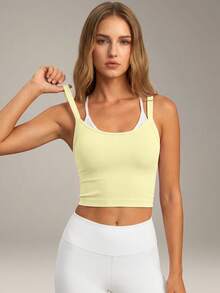 VVX Color-Blocked Workout Tops For Women Sexy Spaghetti Strap Backless Cropped Yoga Top, Suitable For Gym And Everyday Wear In All Seasons - Yellow - View 2