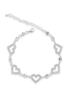 1pc Silver Double Layer Heart Anklet For Summer Beach Vacation - Silver - View 2