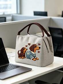 Insulated Lunch Bag With "Dachshund" Pattern, Women Pet Lover Lunch Bag, Comes With Black Utensil Storage Bag, Large Capacity, Student Meal Insulated Ice Bag, Portable Travel Picnic Bag, Office School Lunch Bag Insulated Lunch Box, Work Lunch Box, Work Office Holiday Lunch Box, Suitable For Men And Women Multi-Functional Camping School Lunch Box - Multicolor - View 5