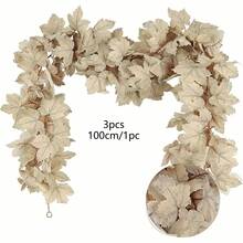 3 piezas de 9.84 pies de enredaderas de hojas de arce artificiales, guirnalda de planta falsa de plástico lavable, flores colgantes realistas, adecuadas para Navidad, Halloween, Acción de Gracias, graduación, fiesta de boda, decoración de valla del hogar - Multicolor - Ver 4