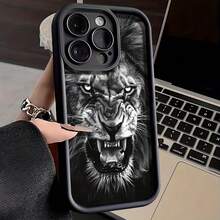 New Film Style Gray And White Wild Lion Head Creative Hot-Selling Phone Case - Suitable For IPhone 11/12/13/14/15/16 Pro/Pro Max/Plus, Shockproof Full Protection Phone Case, Gift For Family And Friends. - 黑色 - 查看 1