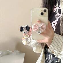 1pc Luxury Phone Stand, Exquisite Lace Bowknot, Sparkling Rhinestone Heart Design. Fashionable Niche Pendant Accessory, Suitable For Girls. Adhesive Retractable Finger Ring Holder, Perfect For Watching Movies And Videos - Multicolor - View 2