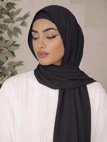 1pc Casual Versatile Simple Solid Color Chiffon Scarf - Black - View 2