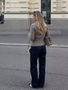 Vivid Style Women's Fall/Winter Basic Knit Sweater, V-Neck Asymmetric Button Long Sleeve Top,Work Tops - Camel - View 4