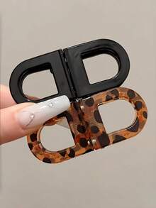 2 piezas de pinzas para el cabello con forma de doble D hueca, garras magnéticas de acrílico en negro puro y estampado de leopardo, accesorios minimalistas vintage para media coleta, adecuados para el uso diario en la oficina de las mujeres - Multicolor - Ver 2