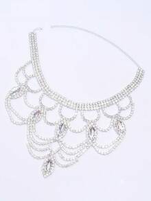 Luxury Personalized Bling Rhinestone Exaggerated Rhinestone Statement Necklace Bridal Wedding Jewelry - Silver - View 5