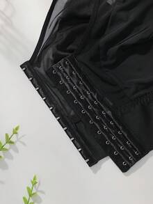 1pc Plus Size Front Closure Mesh Racerback Wireless Bra, Wide Y-Shaped Straps, Fixed Padding, Women's Support Tank Top Style Bra - Black - View 7