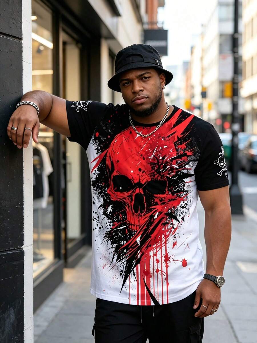 Men's Plus Size T-Shirt, Digital Print Craft, Comfortable Fashionable Plus Size T-Shirt, Breathable, Short Sleeve - Multicolor - View 1