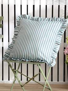1pc Korean Style Soft Striped Ruffle Pillow Case, Fresh INS Style Bed Head Sofa Decor Square Pillow Cover - No Pillow Insert - Multicolor - View 6