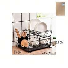 Double-Layer Dish Rack, Kitchen Countertop Dish Organizer, With Drip Tray And Chopstick Holder, Large Capacity, A Must-Have For Home Kitchen Organization, Black Rust-Proof Version. - 43.5x33x26.5cm - View 6