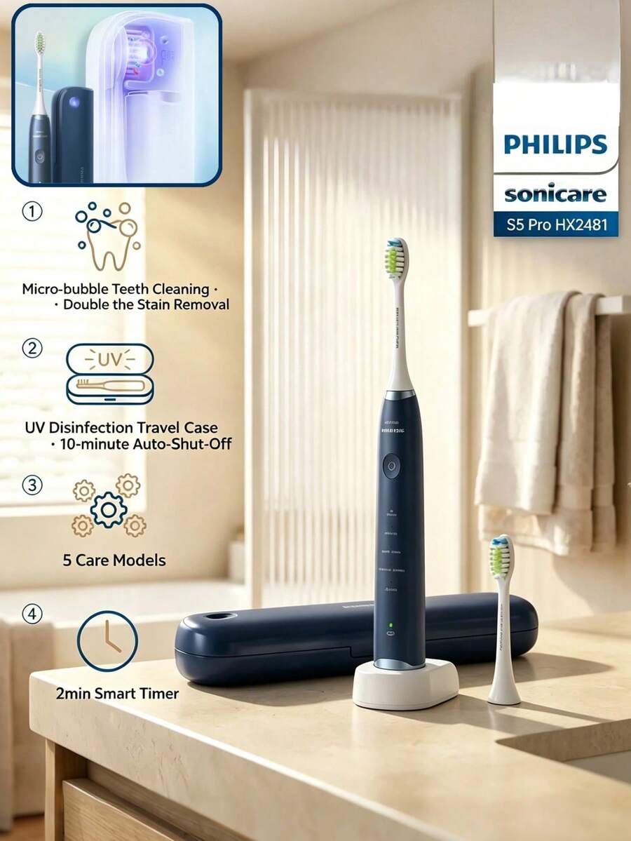 PHILIPS 飛利浦 Sonicare 電動牙刷 深層清潔美白 5 種模式 IPX7 防水 旅行收納盒 - 彩色 - 查看 1