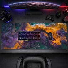 Purple & Gold Fluid Abstract Art Boat Large Gaming Desk Mat, Vortex Marble Colorful Fantasy Print Non-Slip Rubber Extended Mouse Pad, Waterproof Long Keyboard Mat, Gaming Computer Desktop Decoration - View 2