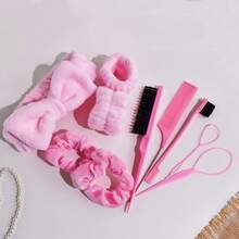 10PCS Practical Hair Accessories Set With Hair Comb, Teasing Brush, Eyebrow Comb, Hair Puller, Bow Hair Tie, Cuff Wristband, Velvet Scrunchie, SPA Beauty Braiding Styling Hair Tools For Women - Multicolor - View 6
