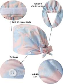 1 pieza Gorro quirúrgico ajustable con patrón degradado de espuma para mujer, talla única, absorbente de sudor, banda elástica, adecuado para salón de belleza, hospital de mascotas, médico, enfermera, trabajo de saneamiento y limpieza - Colores degradados - Ver 3