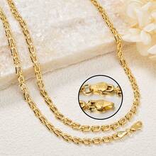 2pcs Simple 14K Gold Plated U-Shaped Necklace Bracelet Jewelry Set For Men Women Daily Party Wear - Gold - View 3