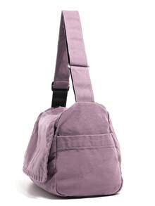 Minimalist Solid Color Versatile Thick Canvas Fabric Crossbody Bag Shoulder Bag Zipper Closure Adjustable Strap - Purple - View 7
