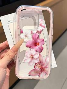 Floral Painted Hollow Minimalist 2-In-1 Pink Frame Shockproof Thickened Phone Protective Case Compatible With IPhone 17/17 Pro/17 Pro Max/16/16 Pro/16 Plus/16 Pro Max/16e/15 Pro Max/13/14/12/XS/XR/15 Pro Max/16 XR/7/8/16 Pro Max/15 Pro Max/12 Pro Max/13 Pro Max/14 Pro Max/13/11/12p/14 Women P11 Soft Shell P12 Shockproof XS/XR Phone Case Shell Protective Cover - Multicolor - View 4