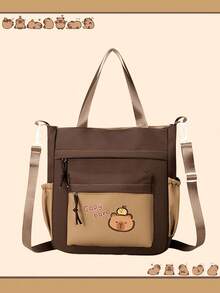 3-Piece Capybara Backpack Set, Includes Tote Bag And Pencil Case, Durable Nylon Material, Multi-Pocket Design, Tablet Compartment, Suitable For Back To School - Multicolor - View 9