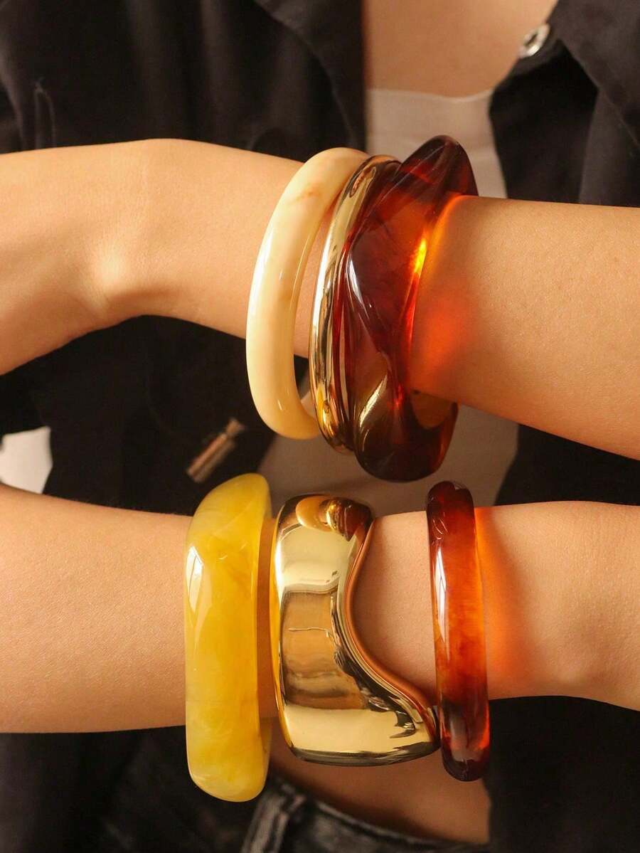 3 piezas de pulseras acrílicas translúcidas asimétricas exageradas, adecuadas para mujeres, versátiles y personalizadas, para uso diario - Multicolor - Ver 1
